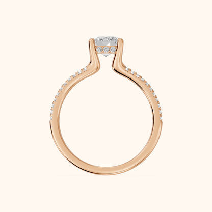 Eternal Embrace Solitaire Emerald Diamond Engagement Ring in Rose Gold - FingerView