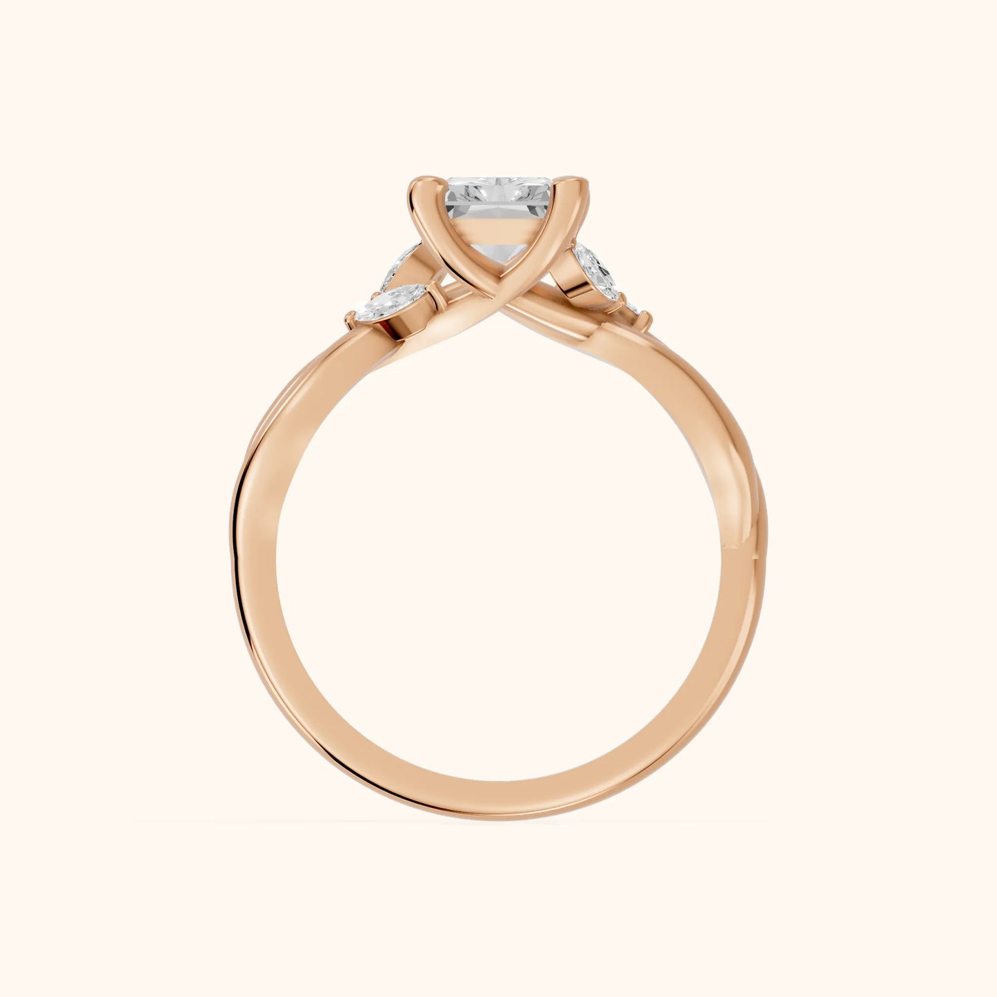 Luna Glow Twisted Radiant Diamond Engagement Ring in Rose Gold - FingerView