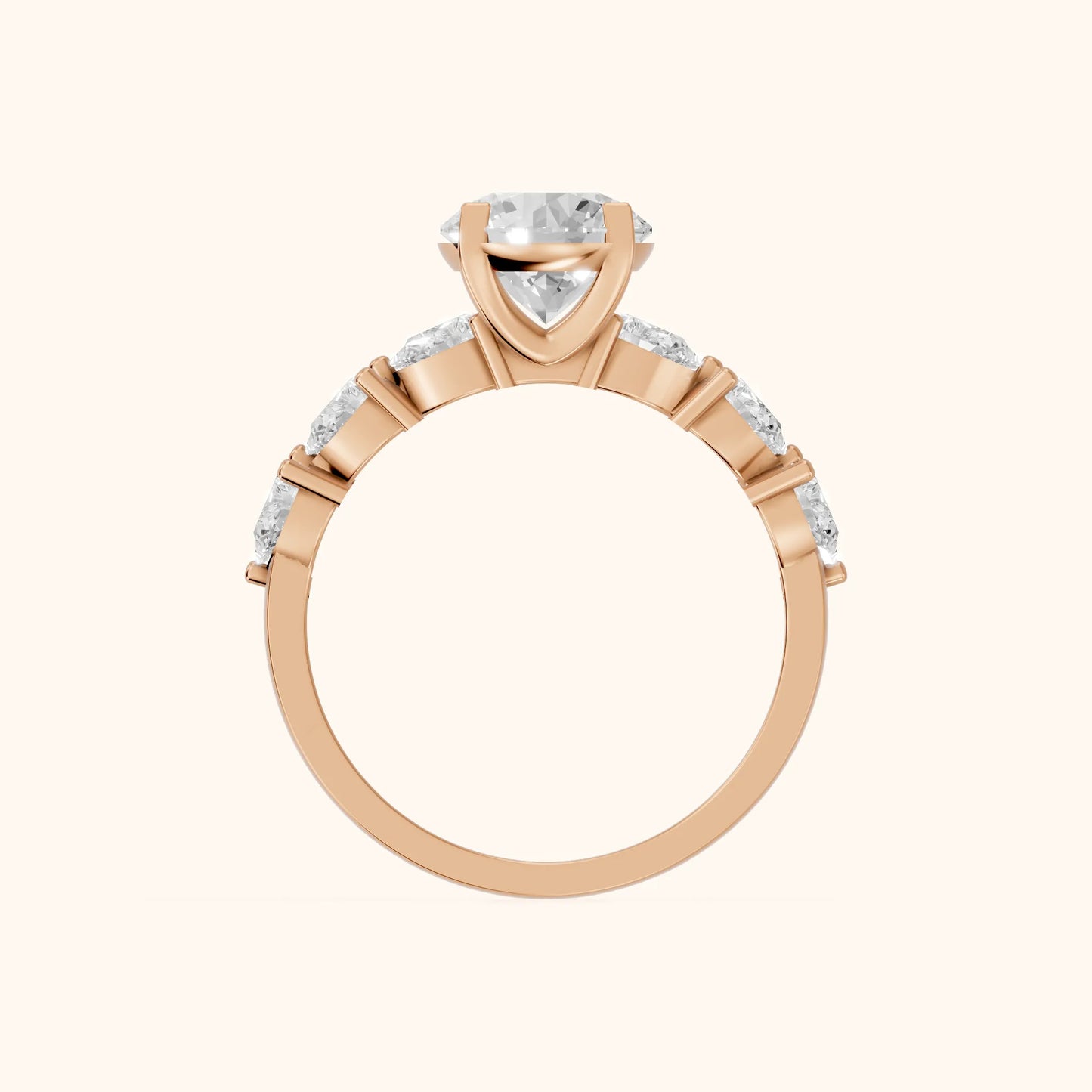 Iris Round Diamond Bridal Set in Rose Gold - FingerView