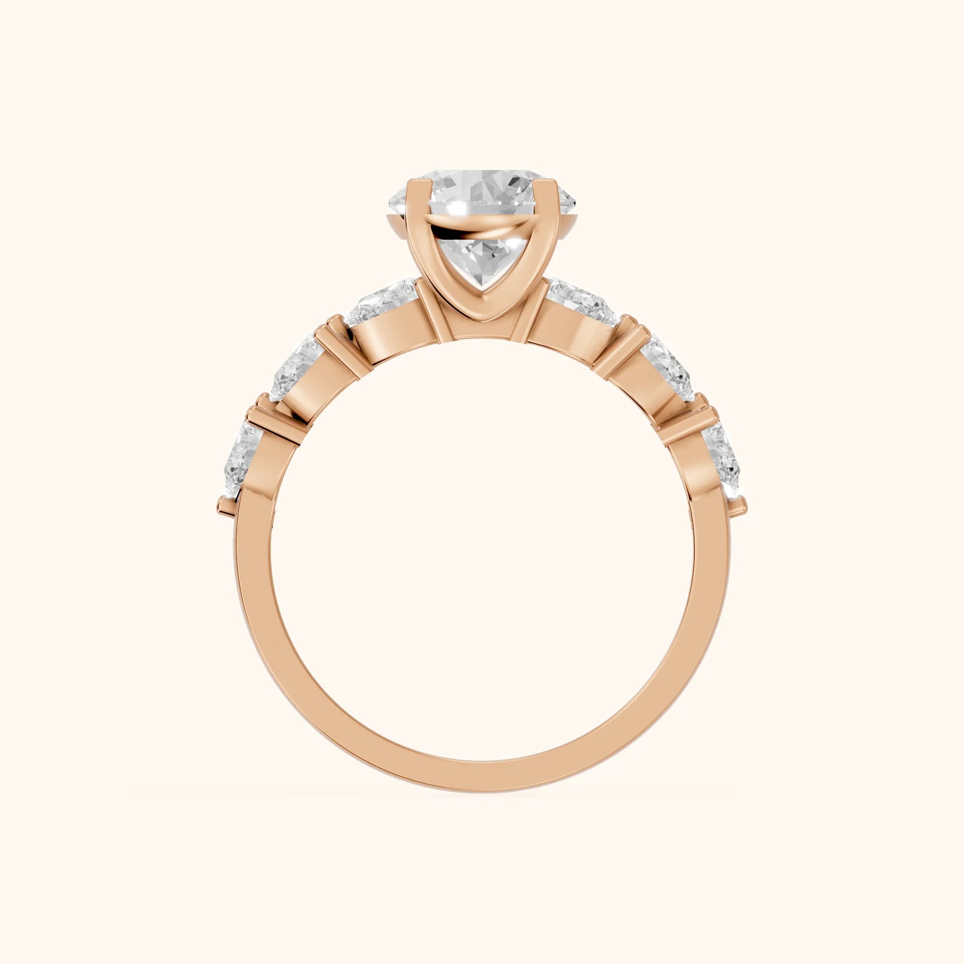 Iris Round Diamond Bridal Set in Rose Gold - FingerView