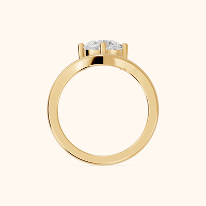 Evelyn Chevron Solitaire Round Diamond Engagement Ring in Yellow Gold - FingerView