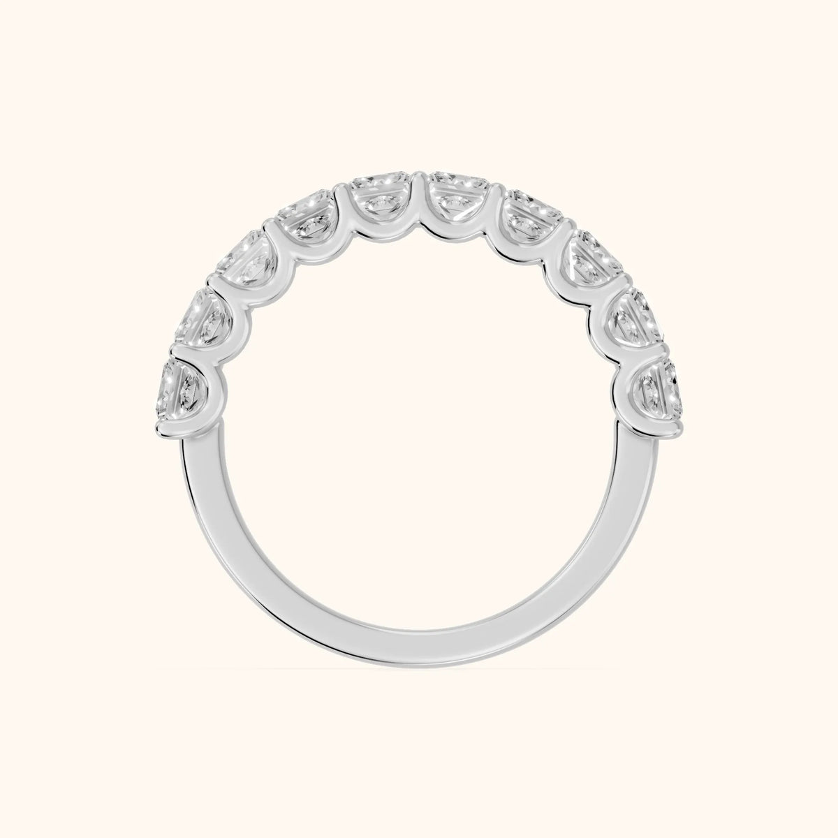 Pia Shared Prong Princess Diamond Half Eternity Band in Platinum - FingerView
