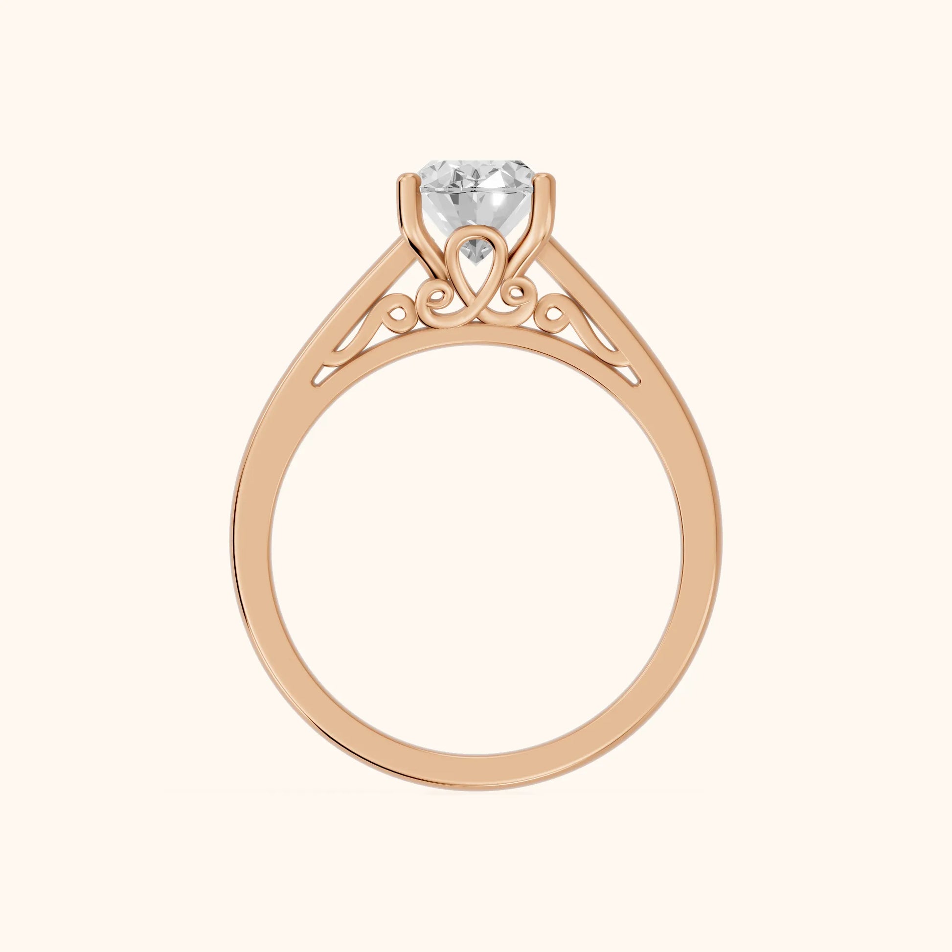Iris Vintage Oval Diamond Engagement Ring in Rose Gold - FingerView