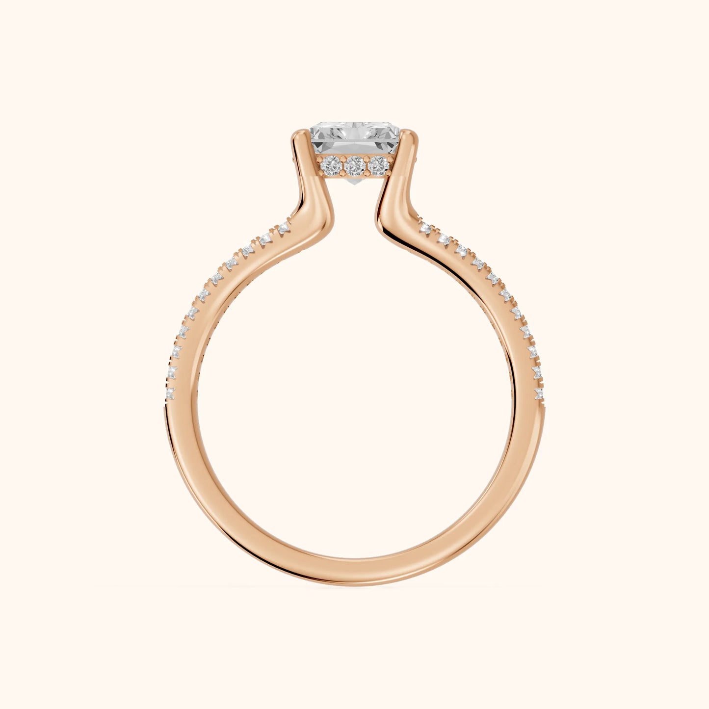Eternal Embrace Solitaire Radiant Diamond Engagement Ring in Rose Gold - FingerView