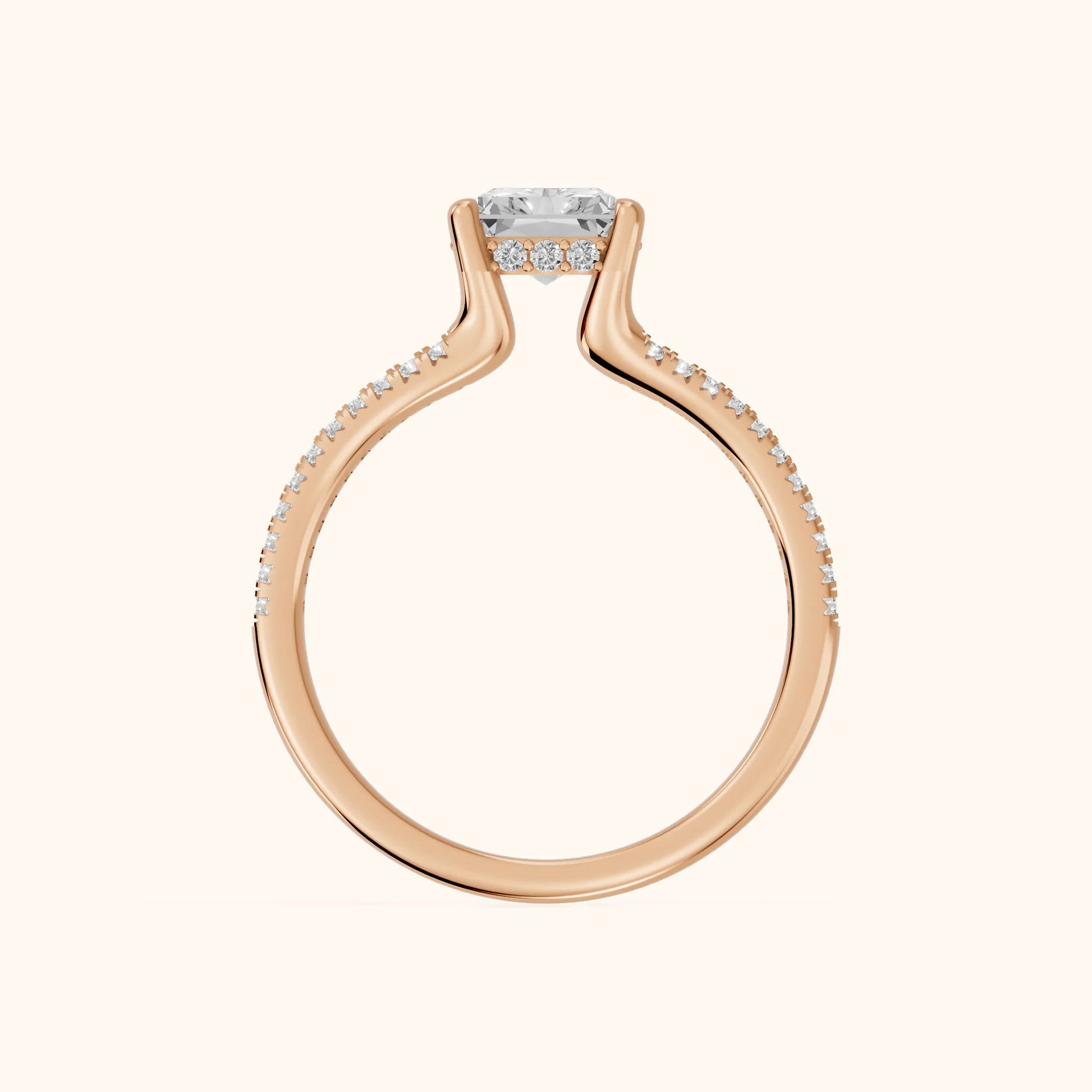 Eternal Embrace Solitaire Radiant Diamond Engagement Ring in Rose Gold - FingerView