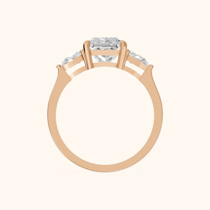 Grace Three Stone Princess Diamond Engagement Ring in Rose Gold - FingerView