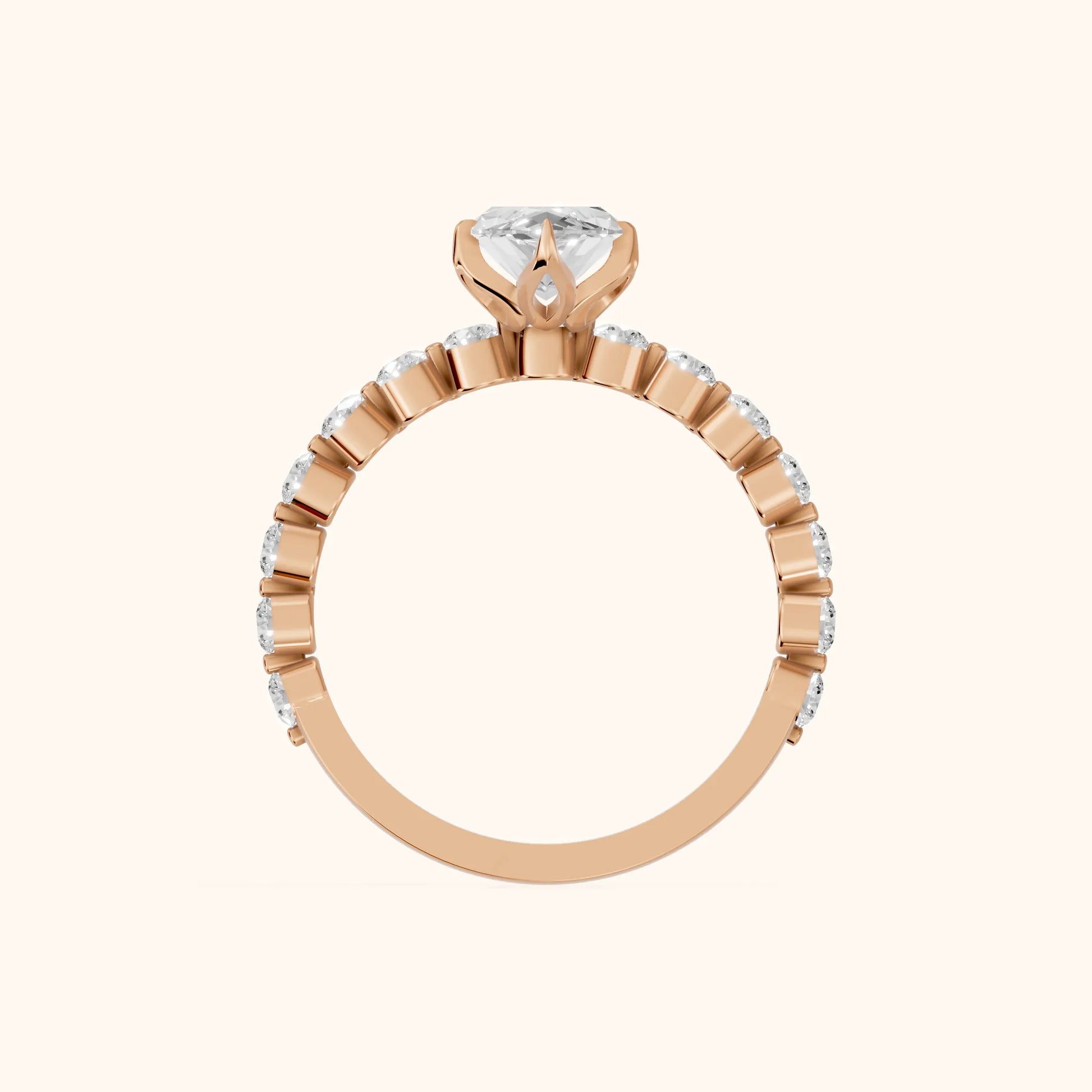 Eleanor Majesty Side Stone Marquise Diamond Engagement Ring in Rose Gold - FingerView