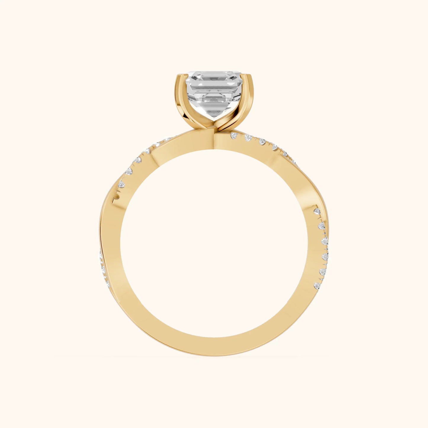 Twisted Side Stone Asscher Diamond Engagement Ring in Yellow Gold - FingerView