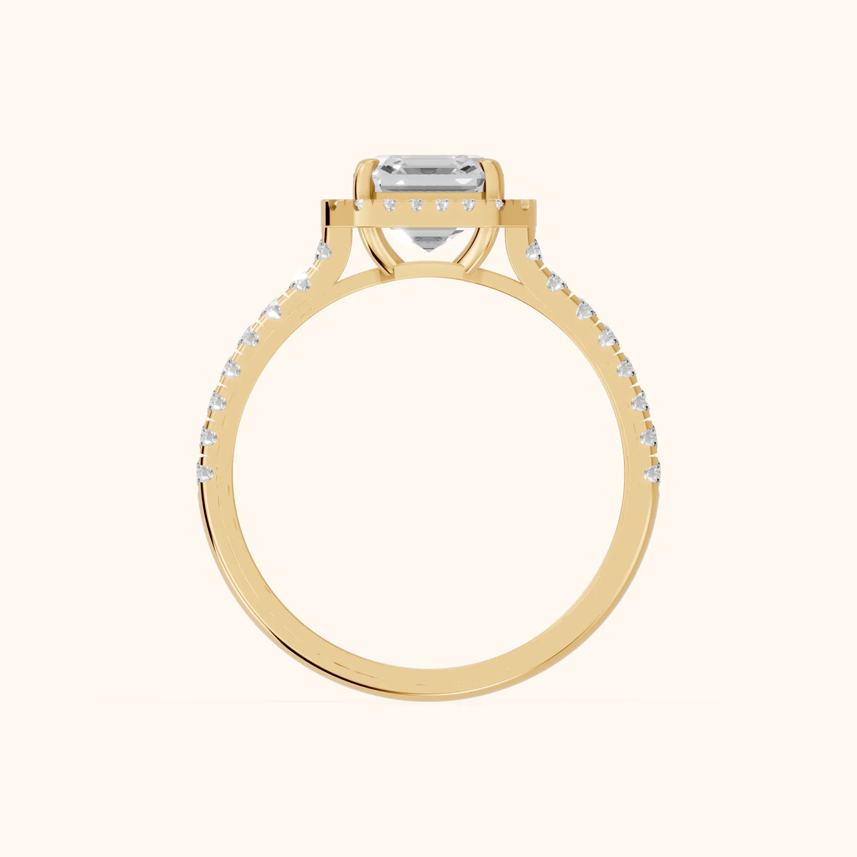 Mabel Halo French Pavé Asscher Diamond Engagement Ring in Yellow Gold - FingerView.webp