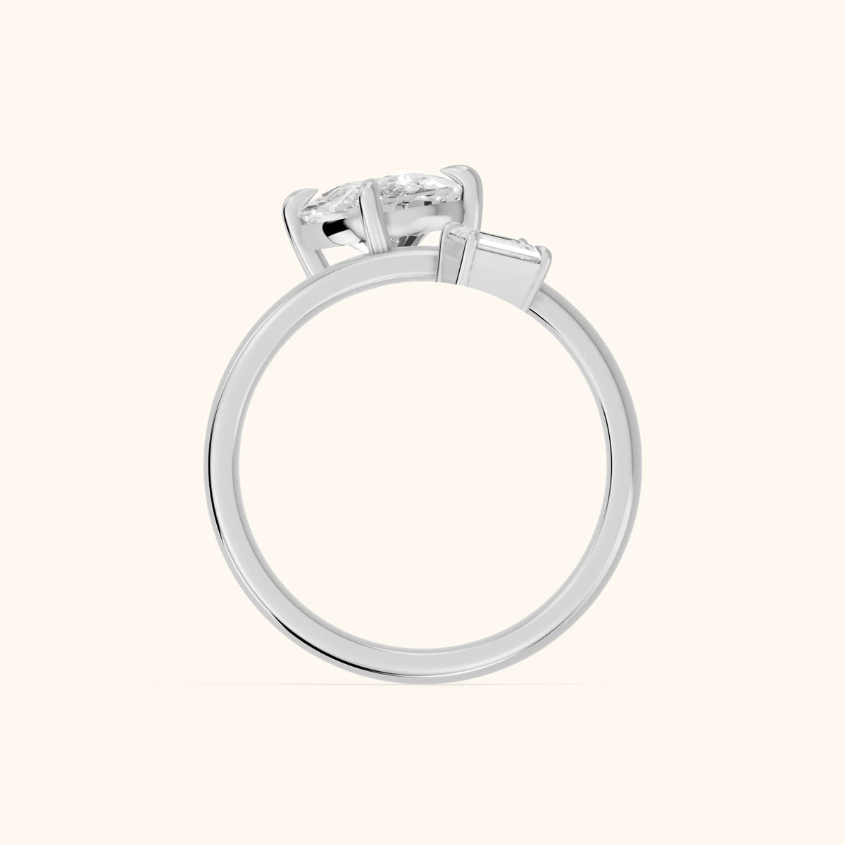 Sabrina Two-Stone Cushion & Emerald Diamond Engagement Ring in White Gold - FingerView.webp