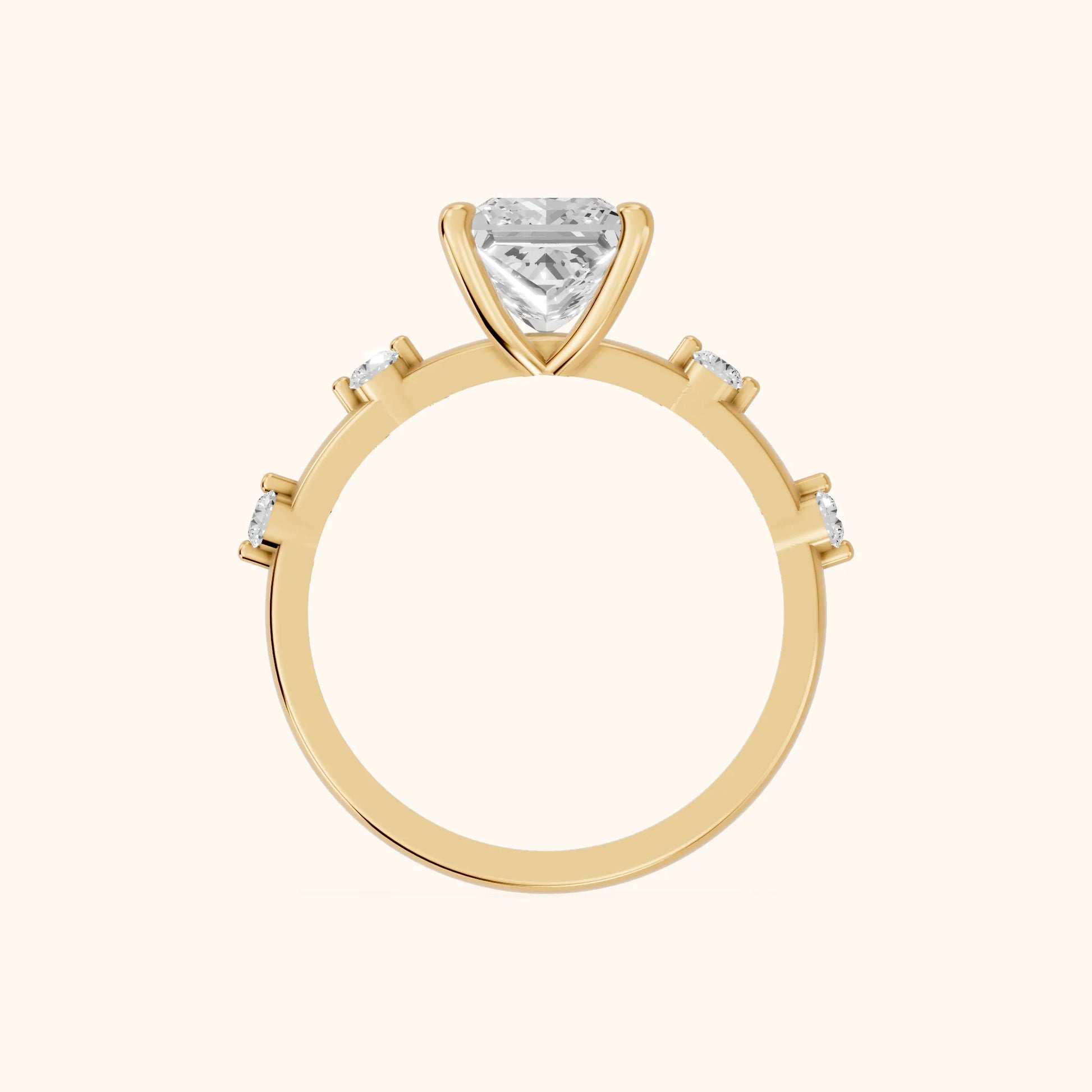 Elena Radiance Princess Cut Diamond Engagement Ring in Yellow Gold - FingerView