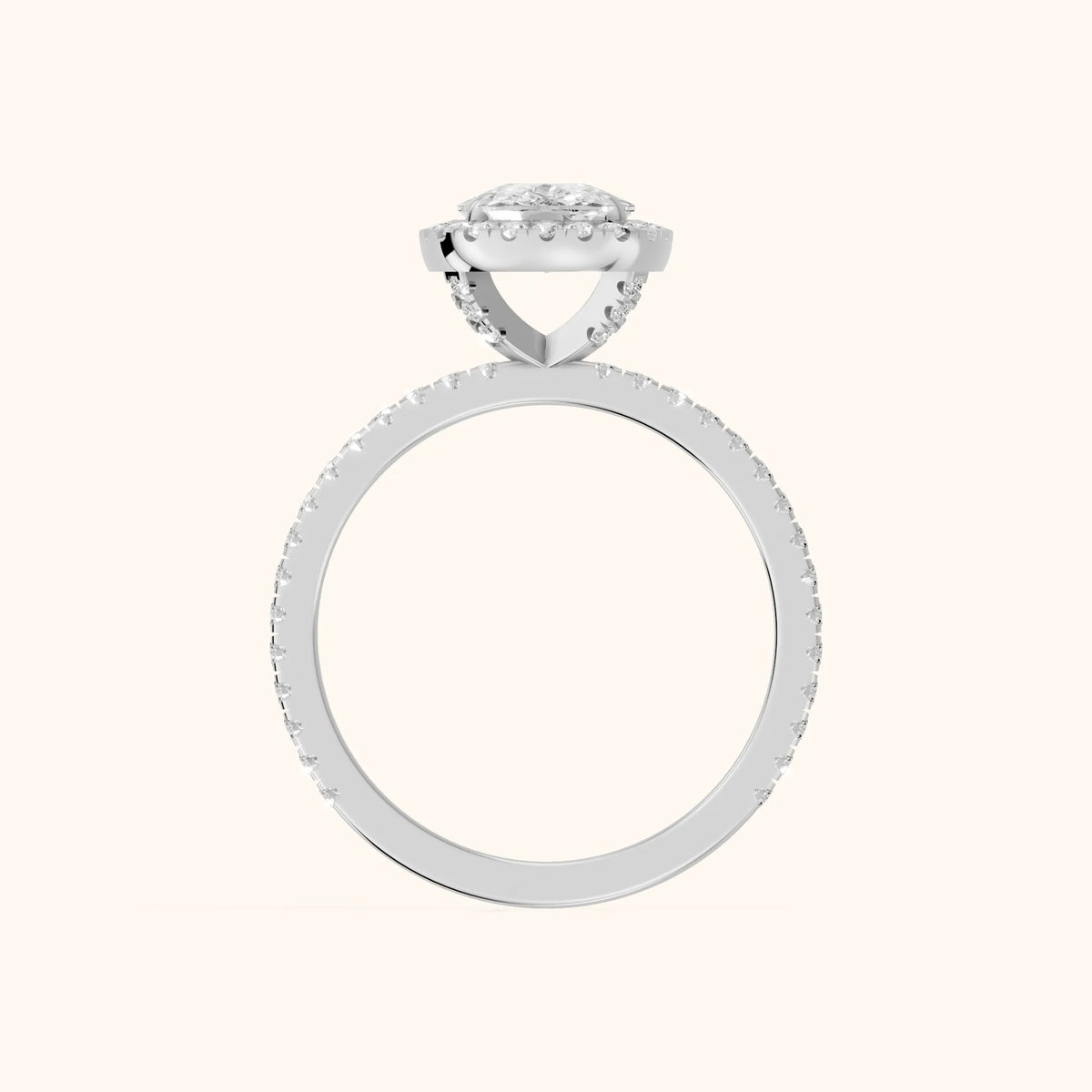 Rosemary Halo Pavé Cushion Diamond Engagement Ring in Platinum - FingerView.webp