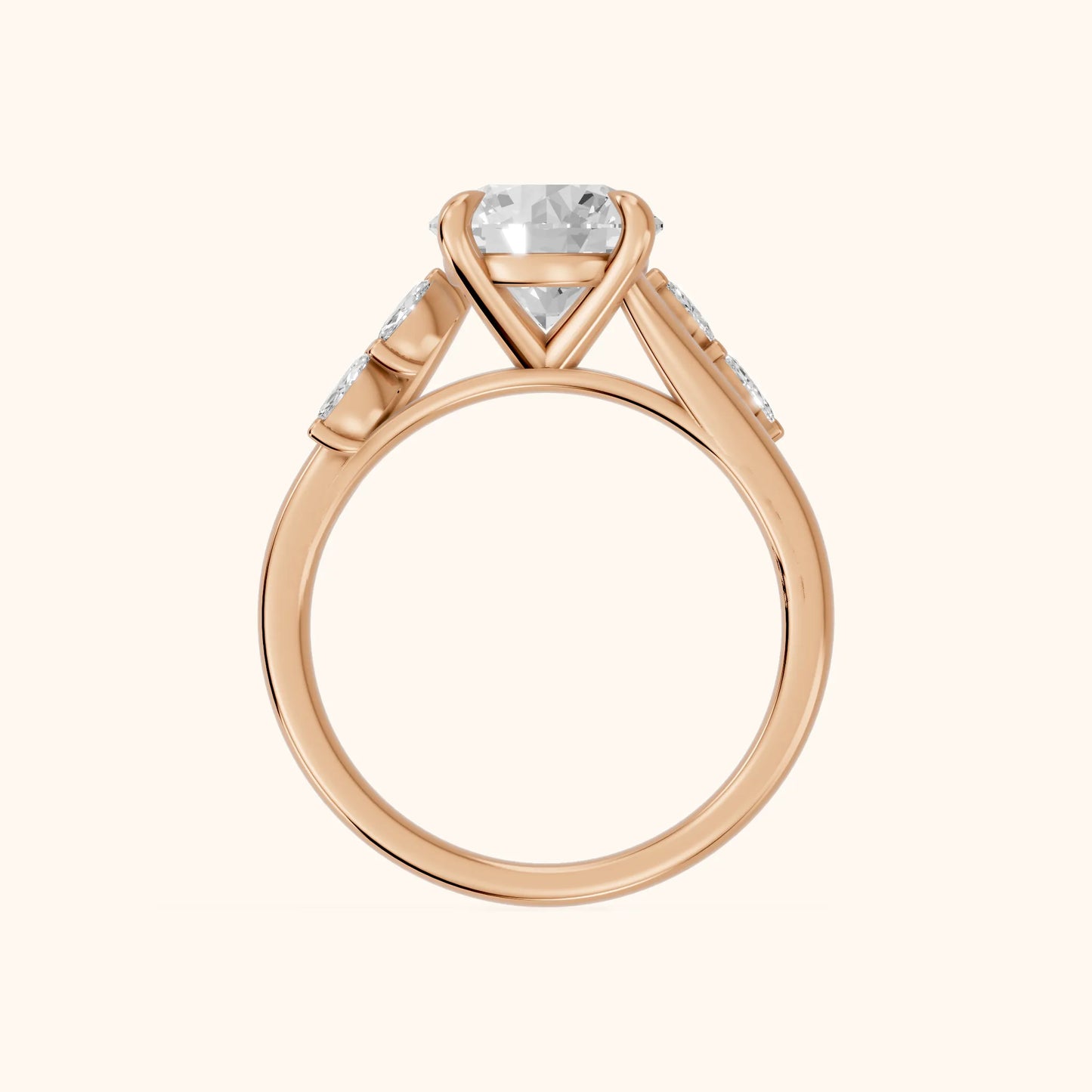 Flora Twist Side Stone Round Diamond Engagement Ring in Rose Gold - FingerView
