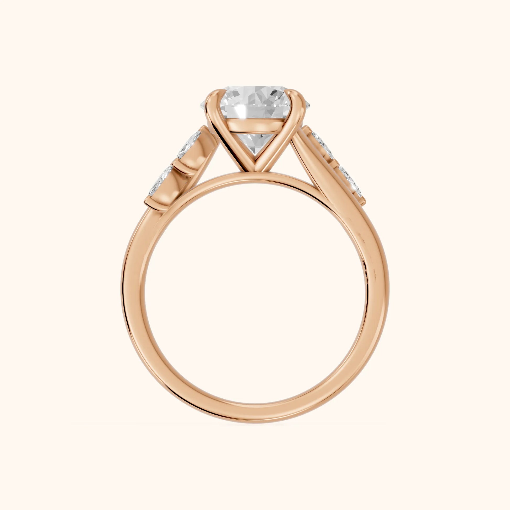Flora Twist Side Stone Round Diamond Engagement Ring in Rose Gold - FingerView
