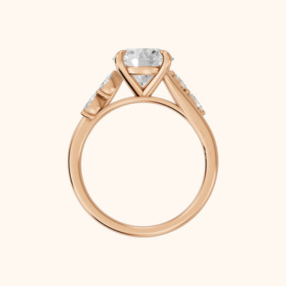 Flora Twist Side Stone Round Diamond Engagement Ring in Rose Gold - FingerView