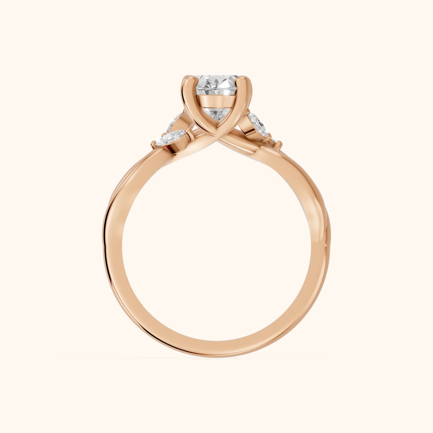 Luna Glow Twisted Oval Diamond Engagement Ring in Rose Gold - FingerView