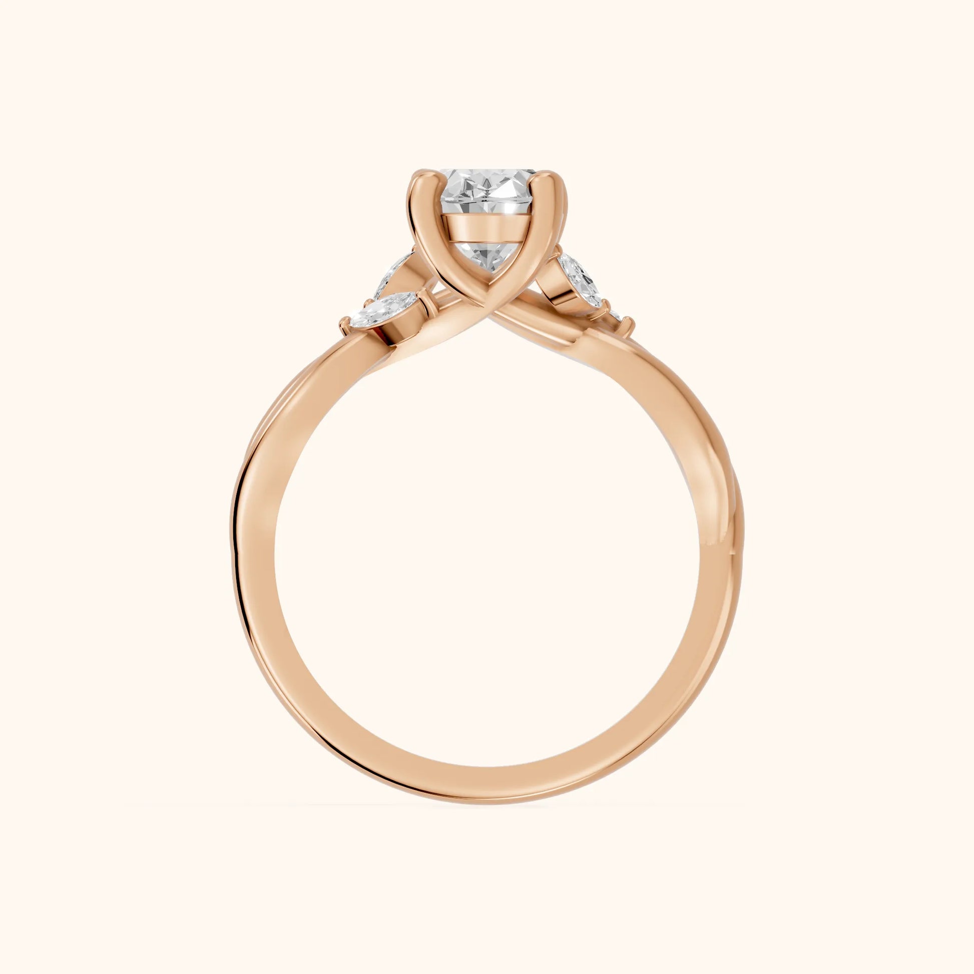 Luna Glow Twisted Oval Diamond Engagement Ring in Rose Gold - FingerView