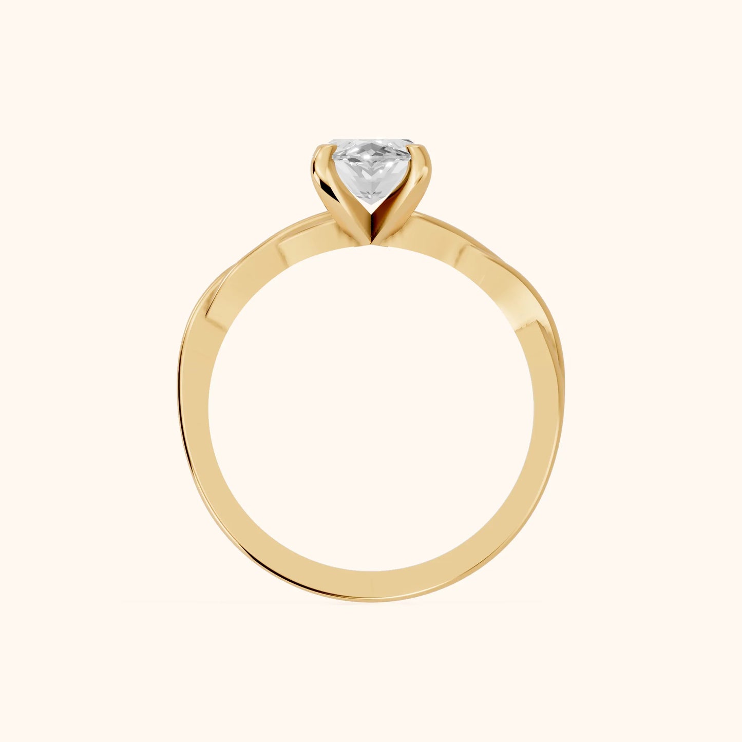 Iris Twist Marquise Diamond Engagement Ring in Yellow Gold - FingerView