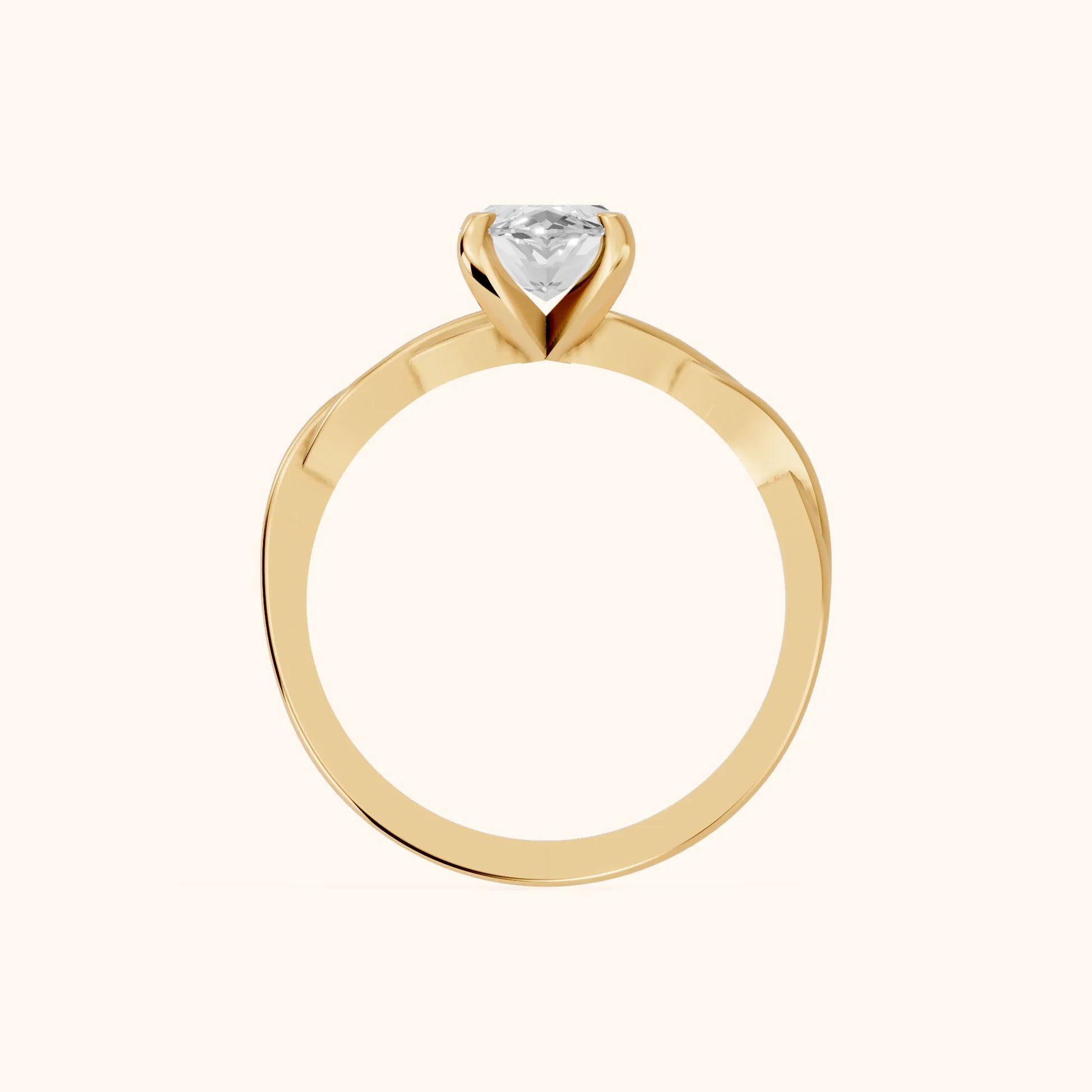 Iris Twist Marquise Diamond Engagement Ring in Yellow Gold - FingerView