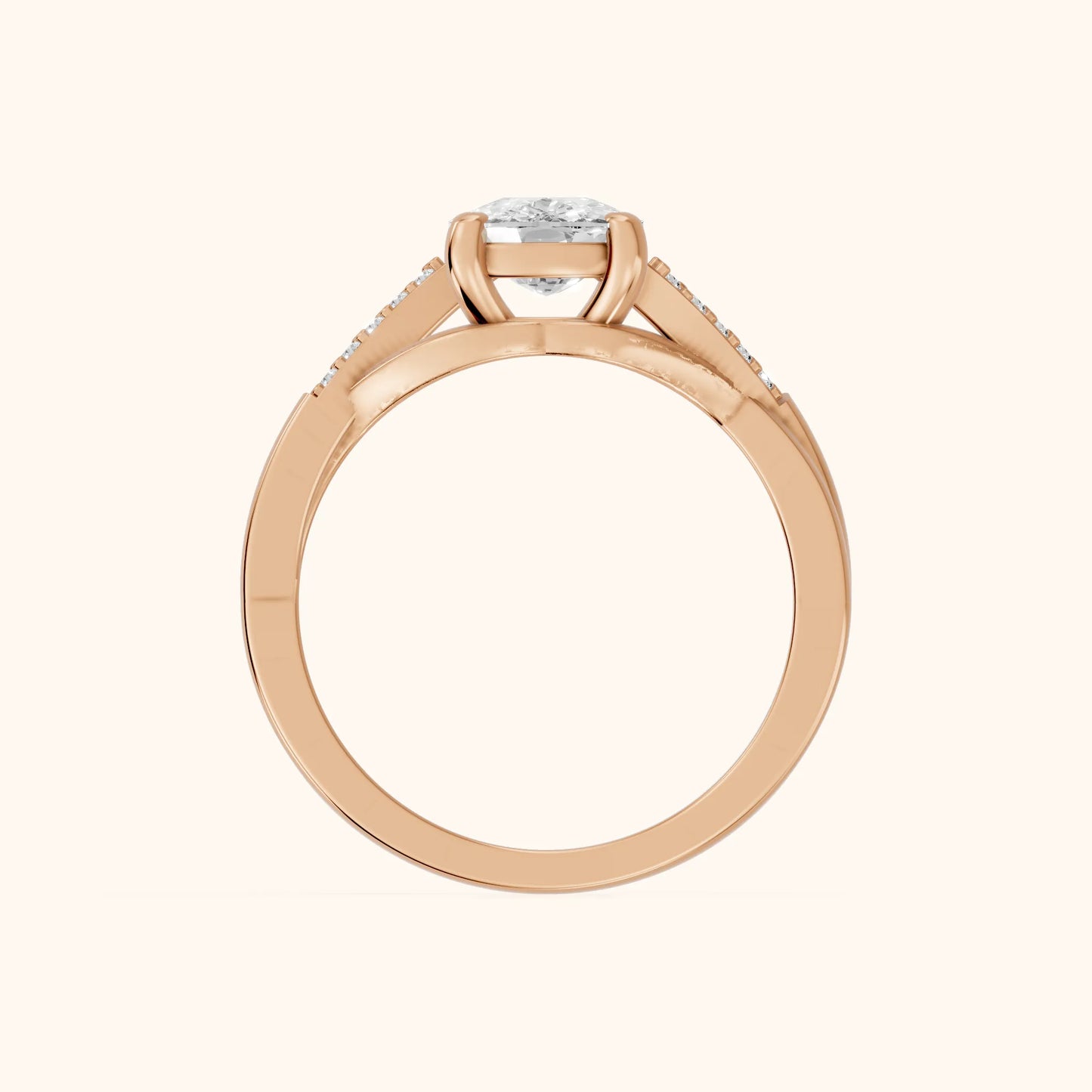 Veronica Twist Side Stone Cushion Diamond Engagement Ring in Rose Gold - FingerView