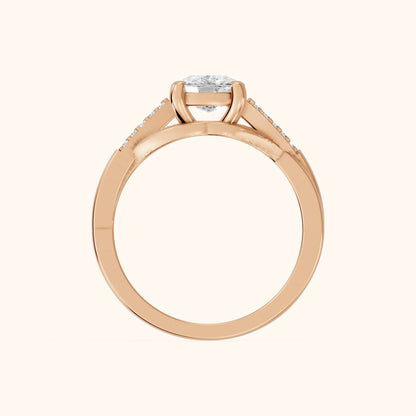 Veronica Twist Side Stone Cushion Diamond Engagement Ring in Rose Gold - FingerView