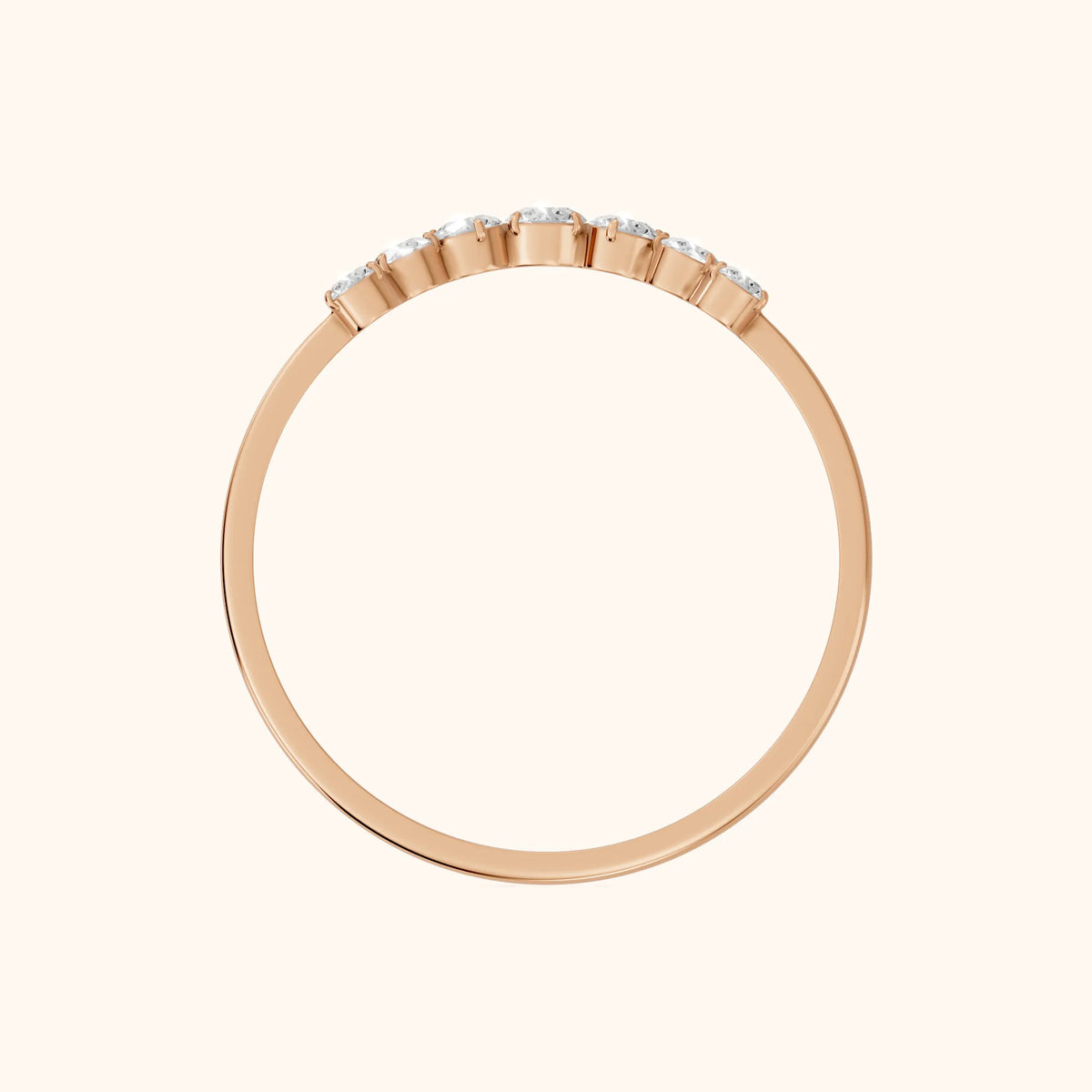 Lumi Curved Round Diamond Stackable Ring in Rose Gold - FingerView