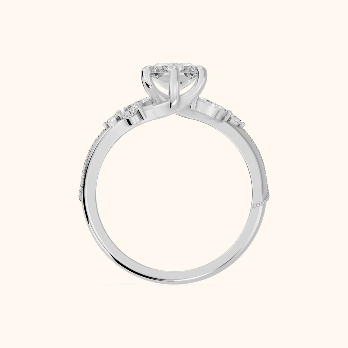Joanna Milgrain Twist Radiant Diamond Engagement Ring in Silver - FingerView.webp