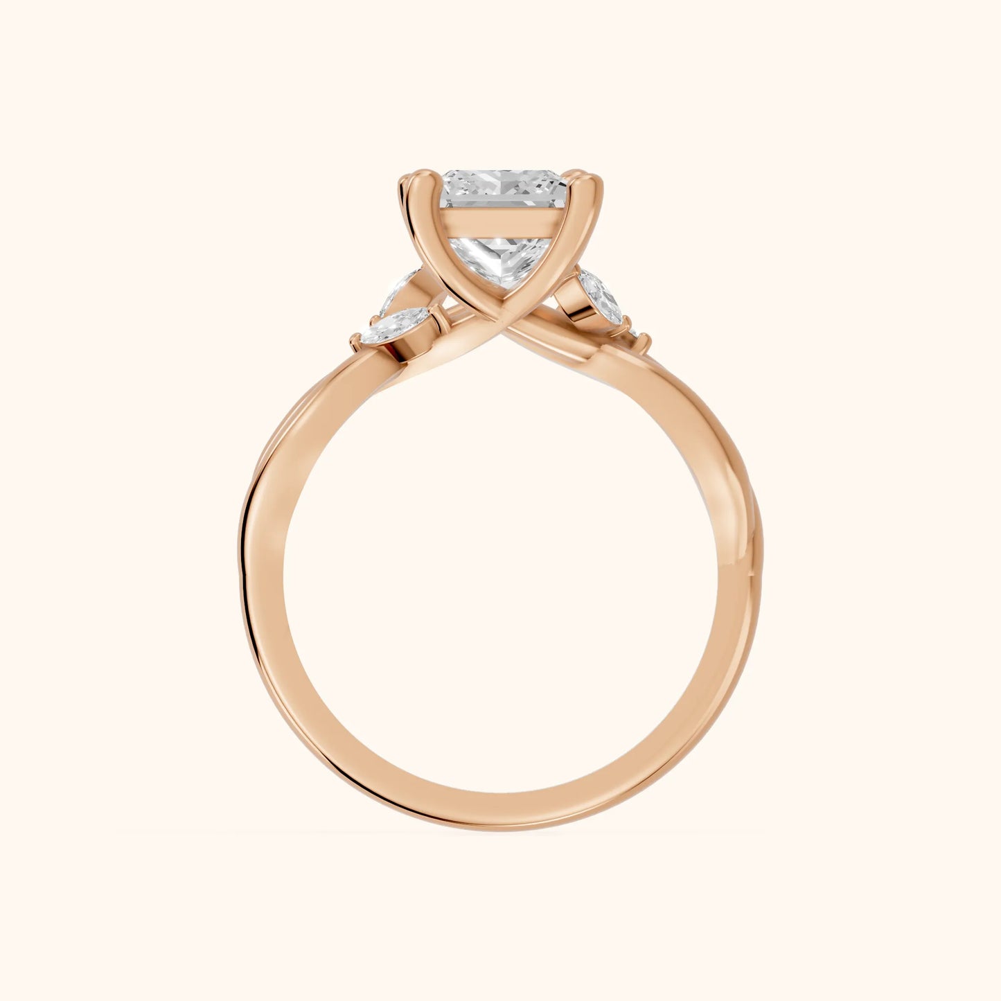 Luna Glow Twisted Princess Diamond Engagement Ring in Rose Gold - FingerView