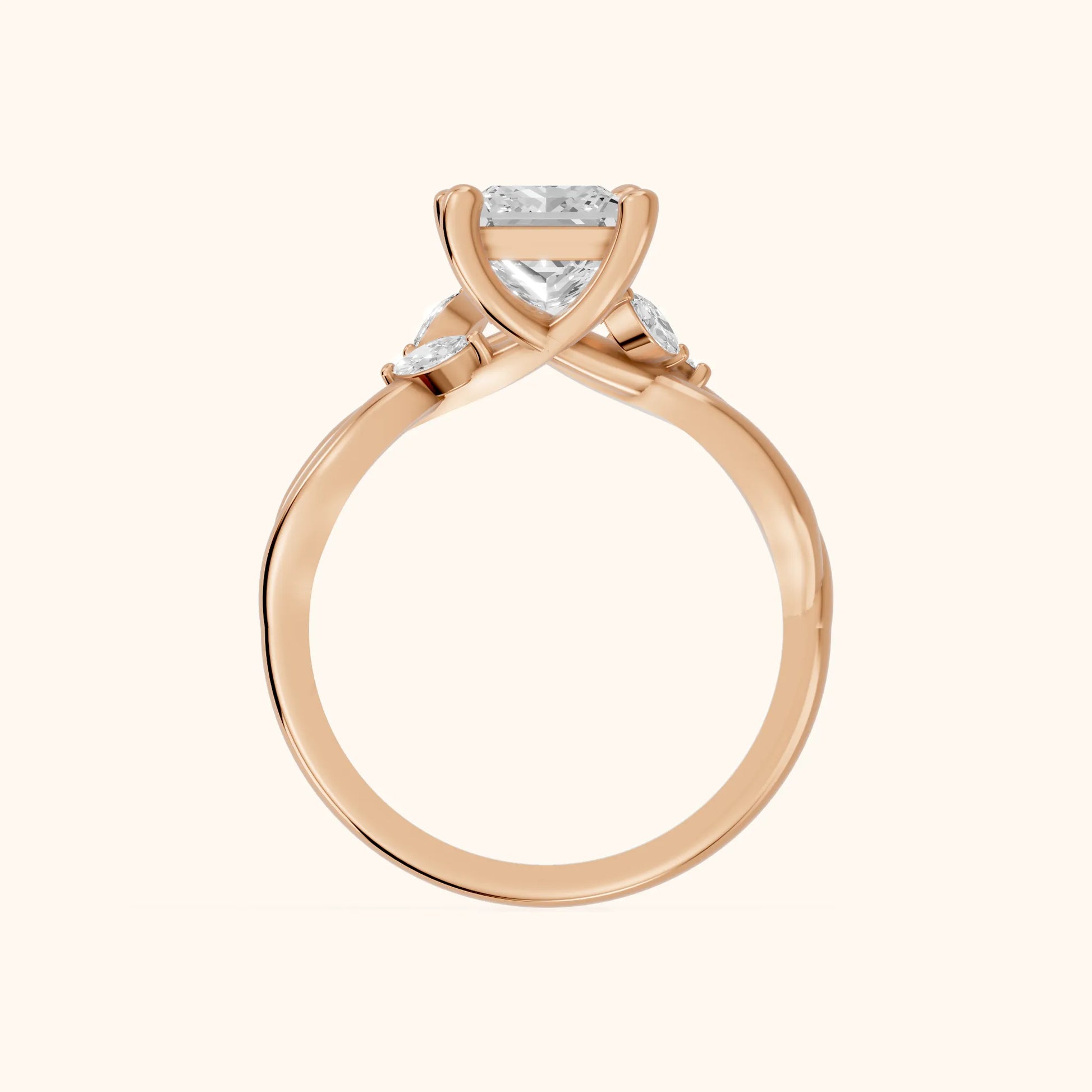 Luna Glow Twisted Princess Diamond Engagement Ring in Rose Gold - FingerView