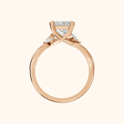 Luna Glow Twisted Princess Diamond Engagement Ring in Rose Gold - FingerView