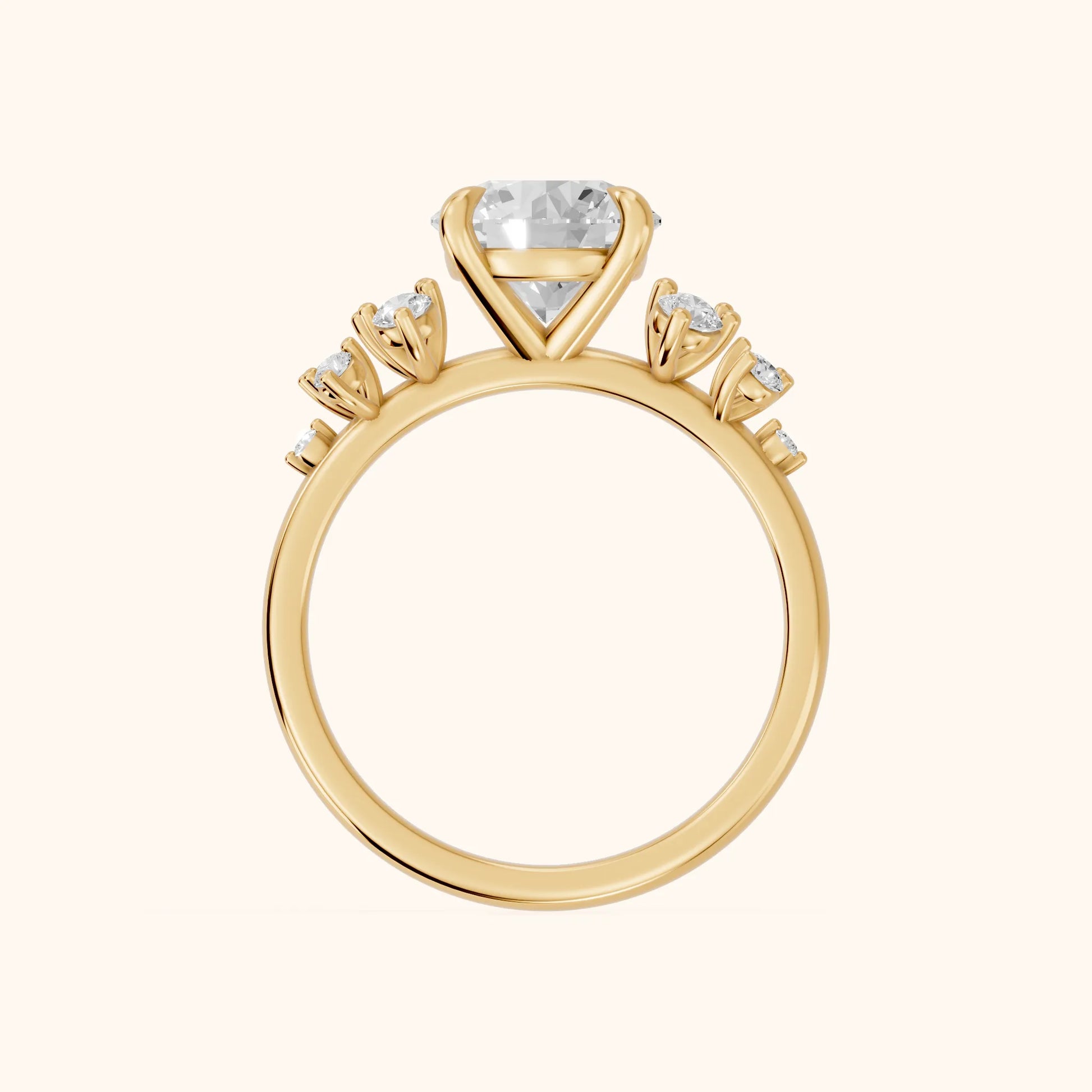 Evelina Bloom Round Diamond Engagement Ring in Yellow Gold - FingerView