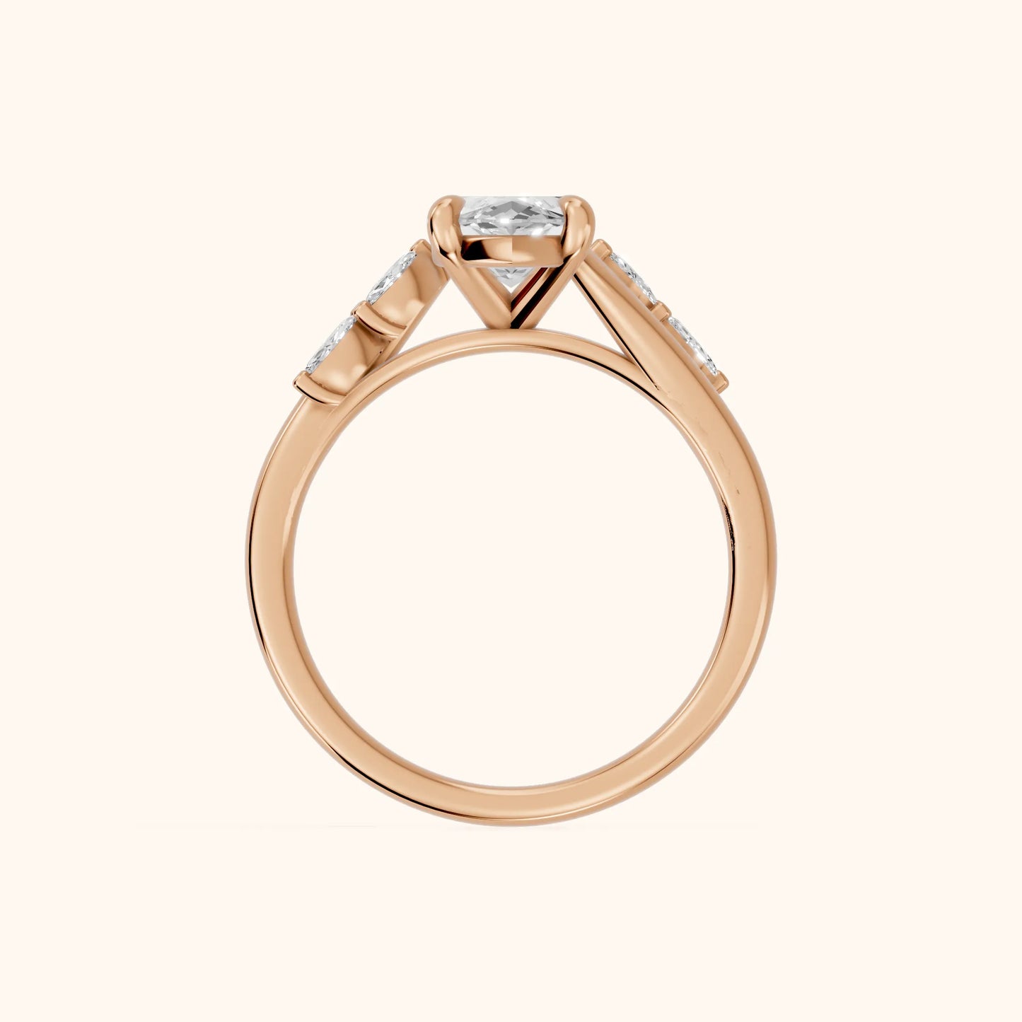 Flora Twist Side Stone Marquise Diamond Engagement Ring in Rose Gold - FingerView
