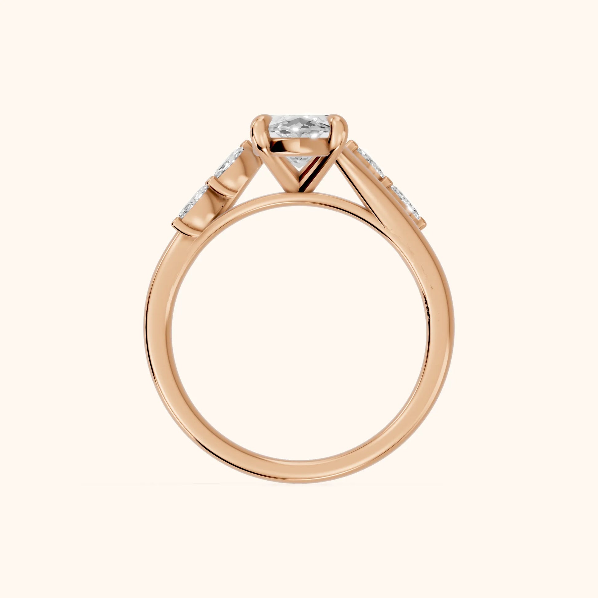 Flora Twist Side Stone Marquise Diamond Engagement Ring in Rose Gold - FingerView