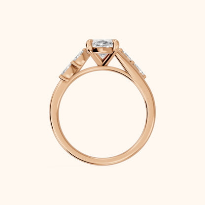 Flora Twist Side Stone Marquise Diamond Engagement Ring in Rose Gold - FingerView