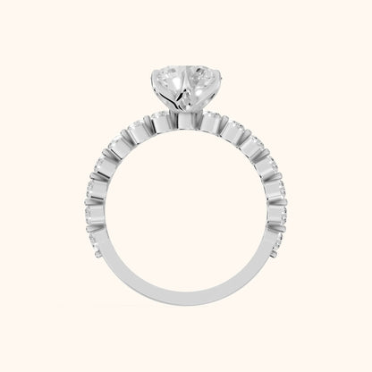Eleanor Majesty Side Stone Round Diamond Engagement Ring in Silver - FingerView
