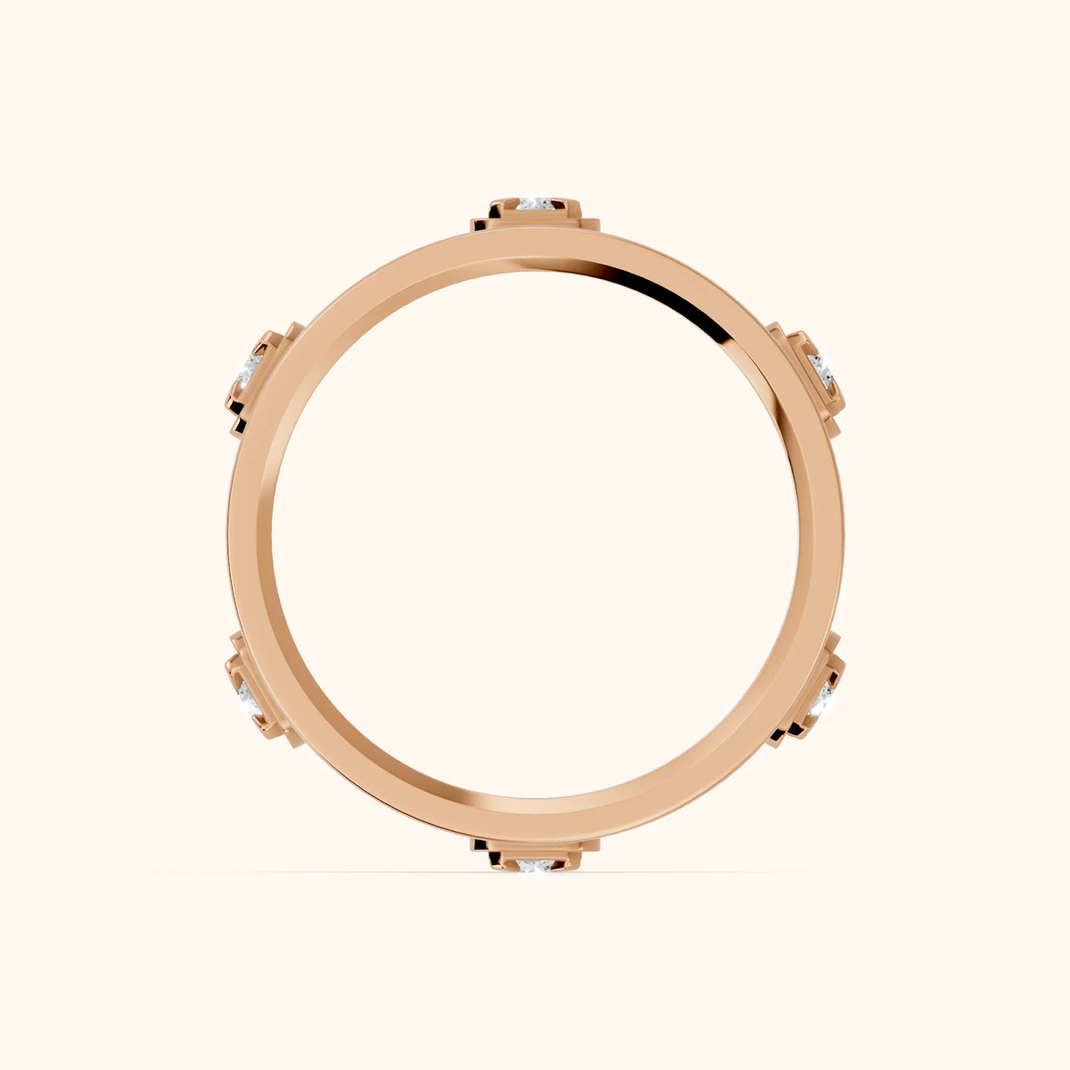 Paloma Compass Prong Round Diamond Wedding Band in Rose Gold - FingerView
