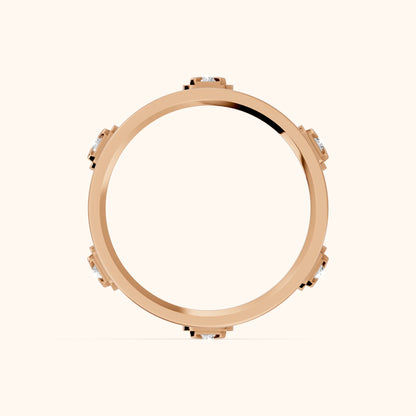 Paloma Compass Prong Round Diamond Wedding Band in Rose Gold - FingerView