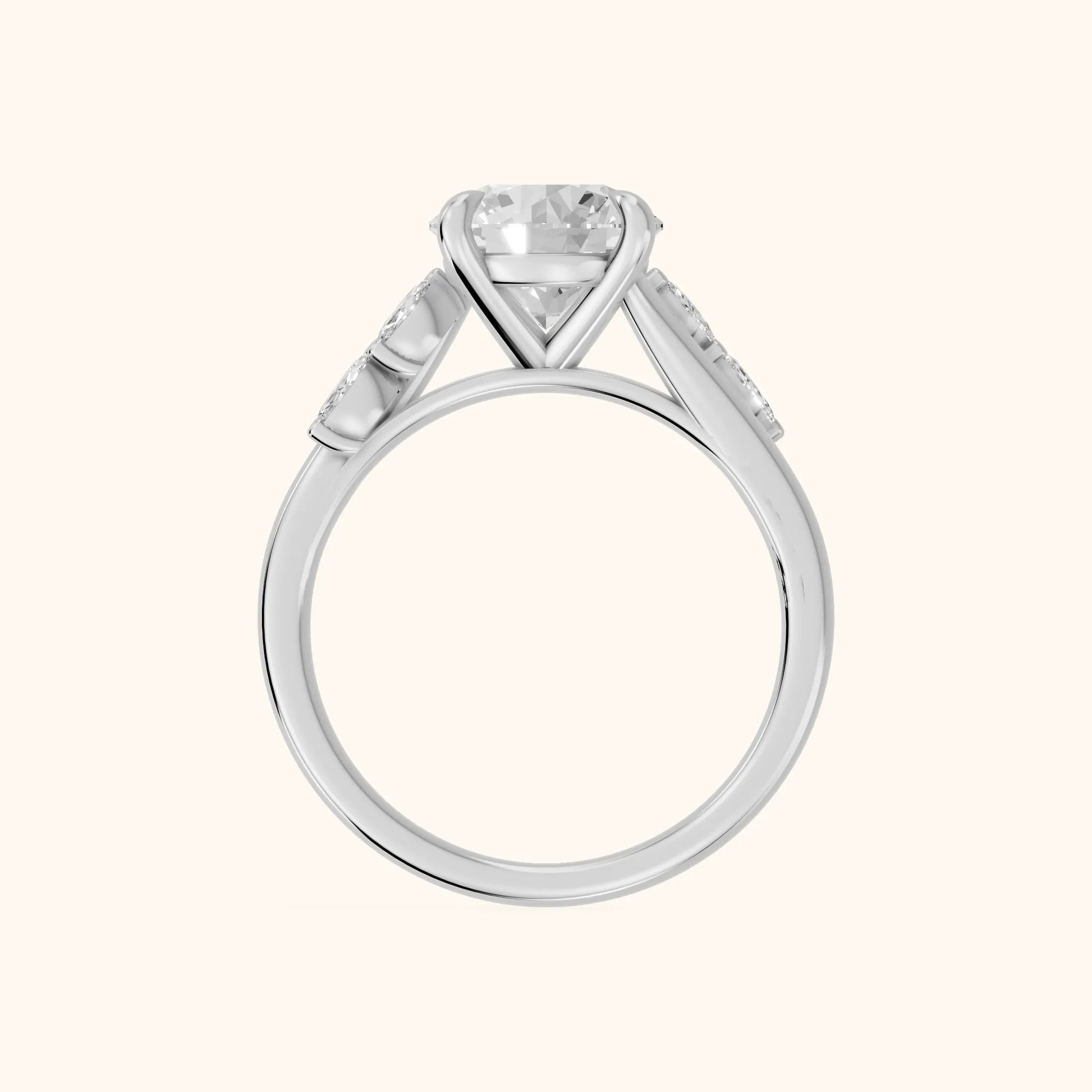 Flora Twist Side Stone Round Diamond Engagement Ring in Platinum - FingerView