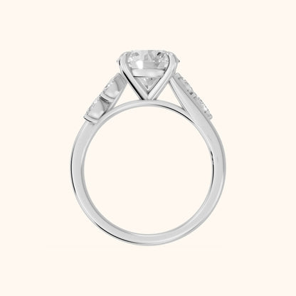 Flora Twist Side Stone Round Diamond Engagement Ring in Platinum - FingerView