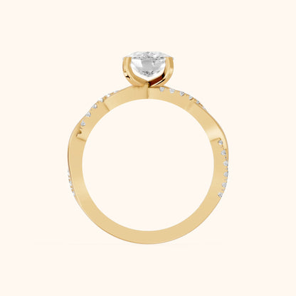 Twisted Side Stone Cushion Diamond Engagement Ring in Yellow Gold - FingerView