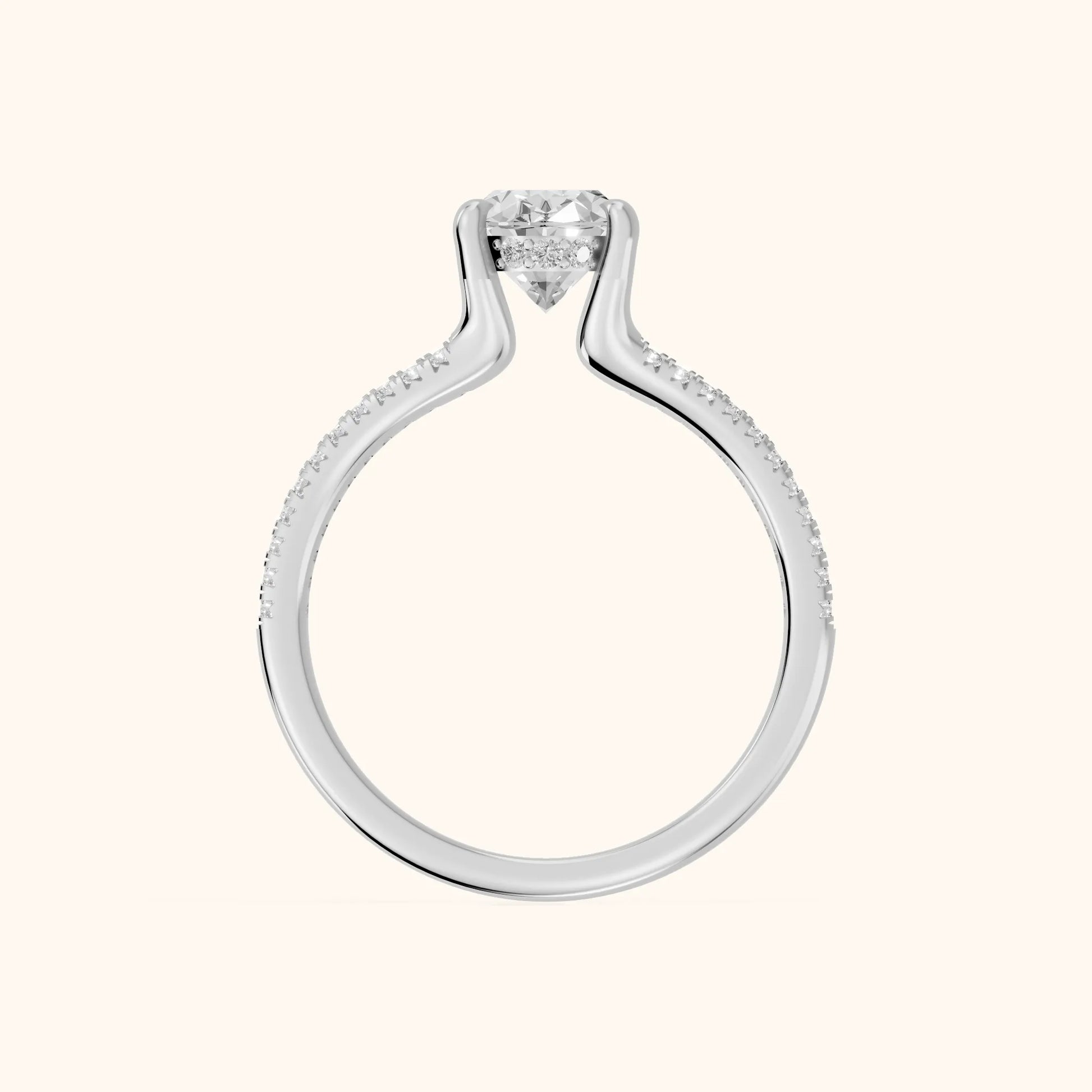 Eternal Embrace Solitaire Oval Diamond Engagement Ring in White Gold - FingerView