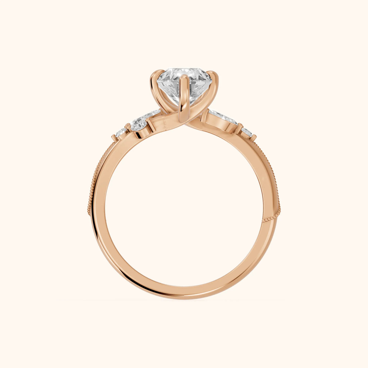 Joanna Milgrain Twist Pear Diamond Engagement Ring in Rose Gold - FingerView.webp
