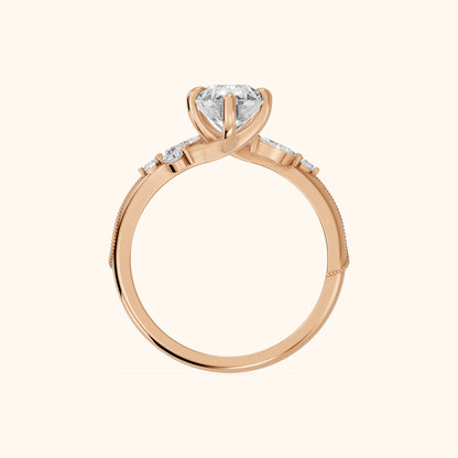 Joanna Milgrain Twist Pear Diamond Engagement Ring in Rose Gold - FingerView.webp