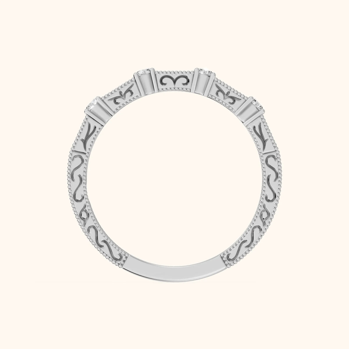 Kyla Milgrain Bezel Baguette & Round Diamond Half Eternity Band in Platinum - FingerView