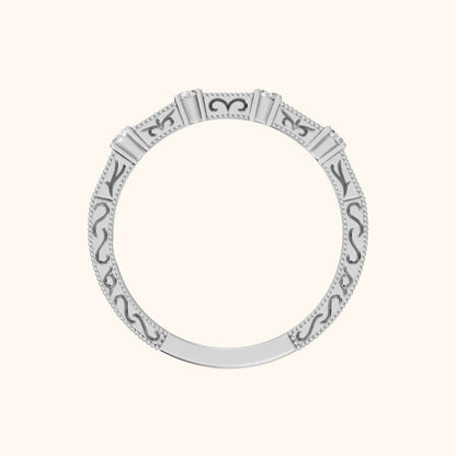 Kyla Milgrain Bezel Baguette & Round Diamond Half Eternity Band in Platinum - FingerView