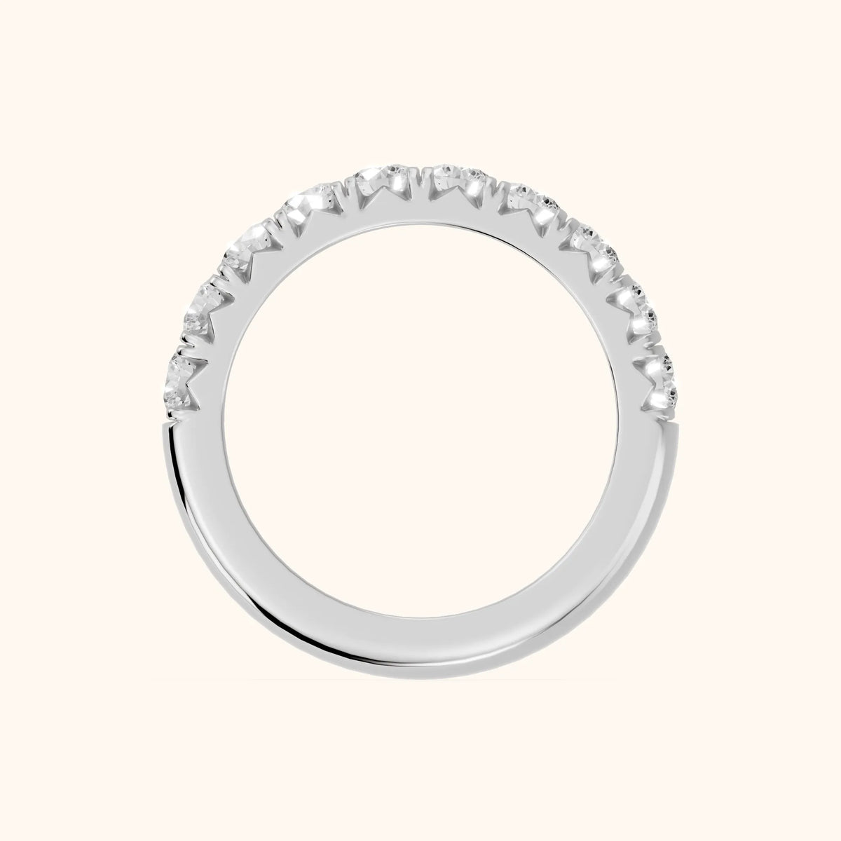 Joelle Shared Prong Round Diamond Half Eternity Band in Platinum - FingerView