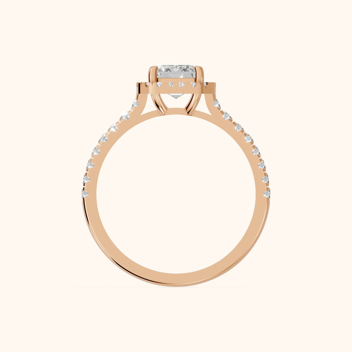 Mabel Halo French Pavé Emerald Diamond Engagement Ring in Rose Gold - FingerView.webp