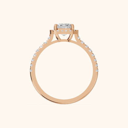 Mabel Halo French Pavé Emerald Diamond Engagement Ring in Rose Gold - FingerView.webp