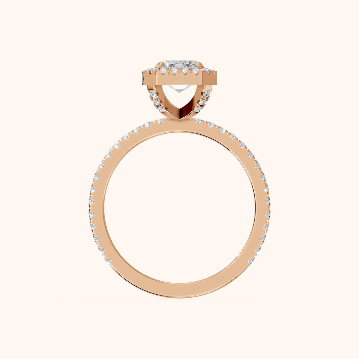 Rosemary Halo Pavé Emerald Diamond Engagement Ring in Rose Gold - FingerView.webp