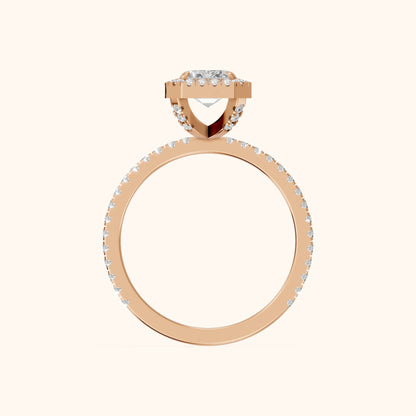 Rosemary Halo Pavé Emerald Diamond Engagement Ring in Rose Gold - FingerView.webp